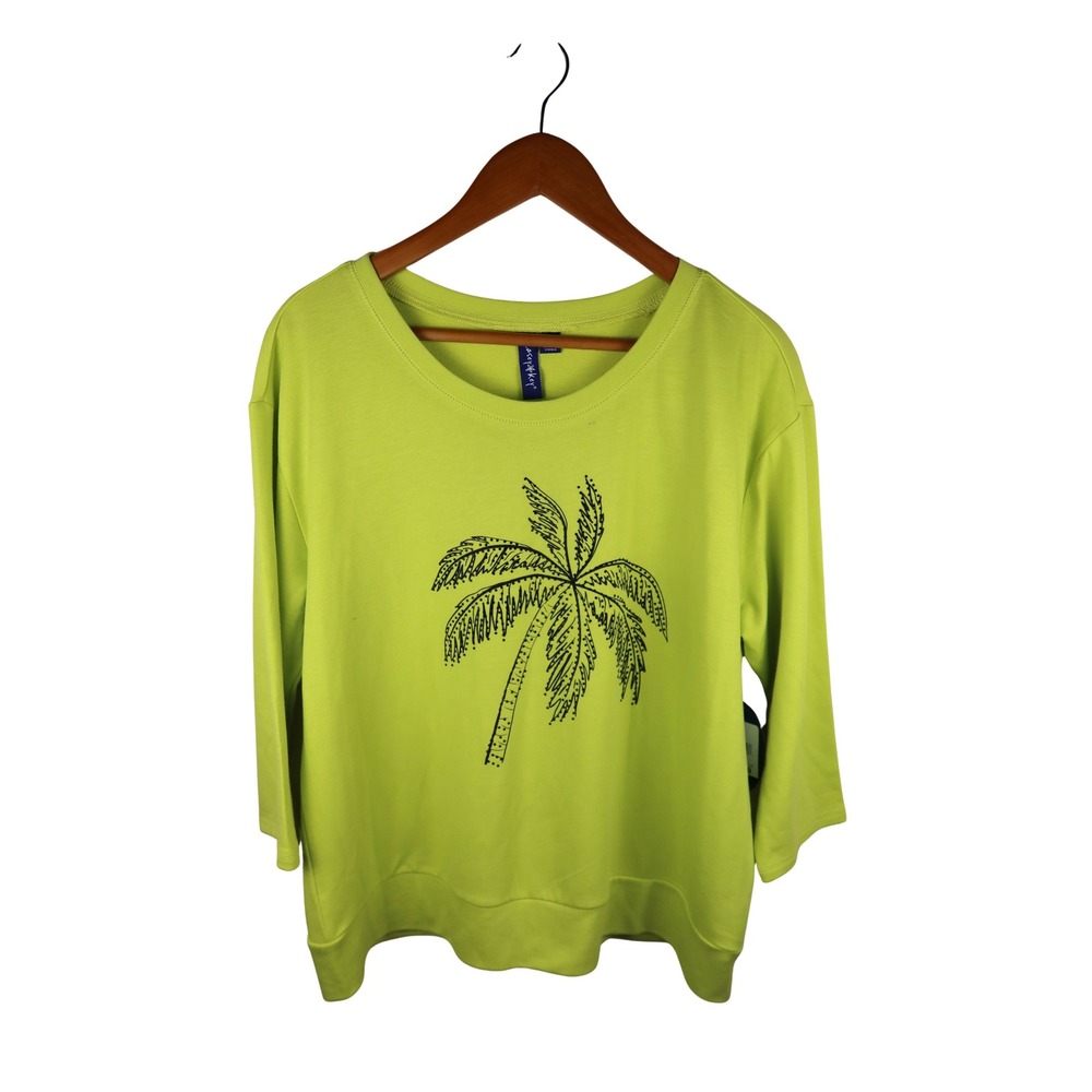 Casey & Key Top Women PXL NWT Lime Green Palm Tree Graphic 3/4 Sleeve